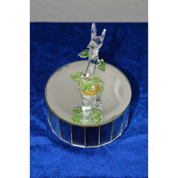 Vintage Clear Glass Hummingbird Mirrored Music Rotating Box Green Leaves READ - Picture 8 of 13